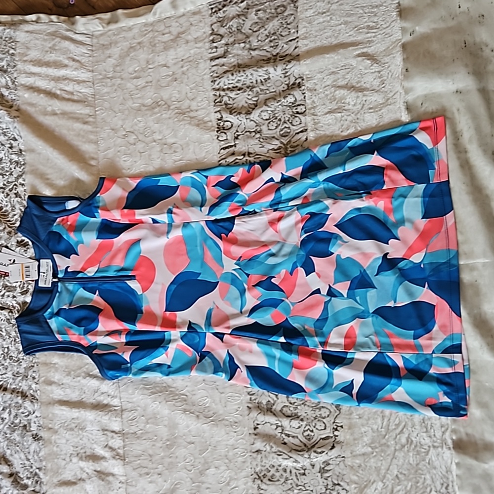 GRANDSLAM Floral Collage Gold Dress - Small- Pit 18.5"